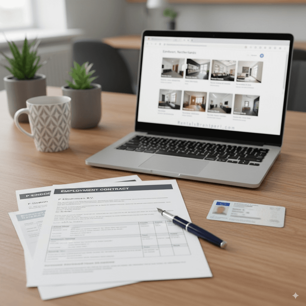 Huurdossier met loonstroken, werkgeversverklaring en identiteitsbewijs voor een appartement huren in Eindhoven
