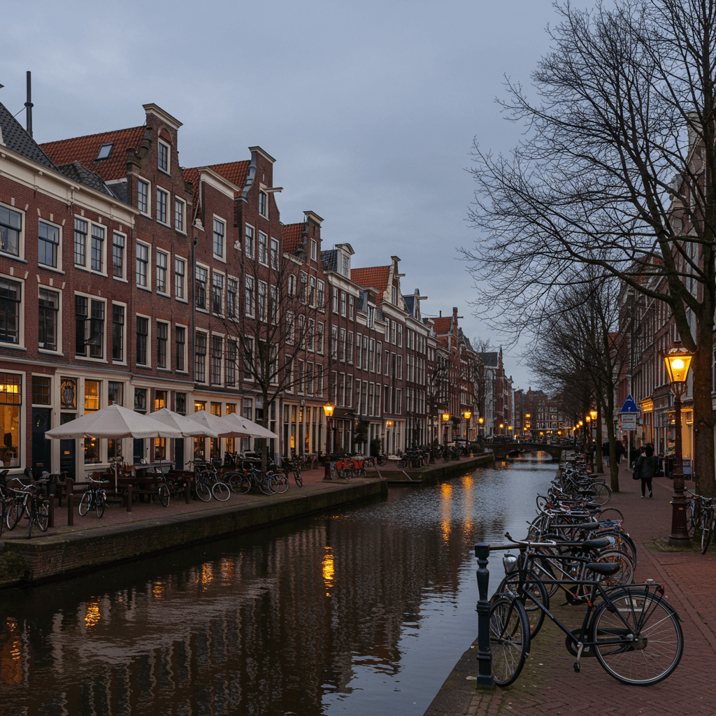 Gezellige binnenstad van Leiden met grachtenpanden, terrassen en fietsen langs het water