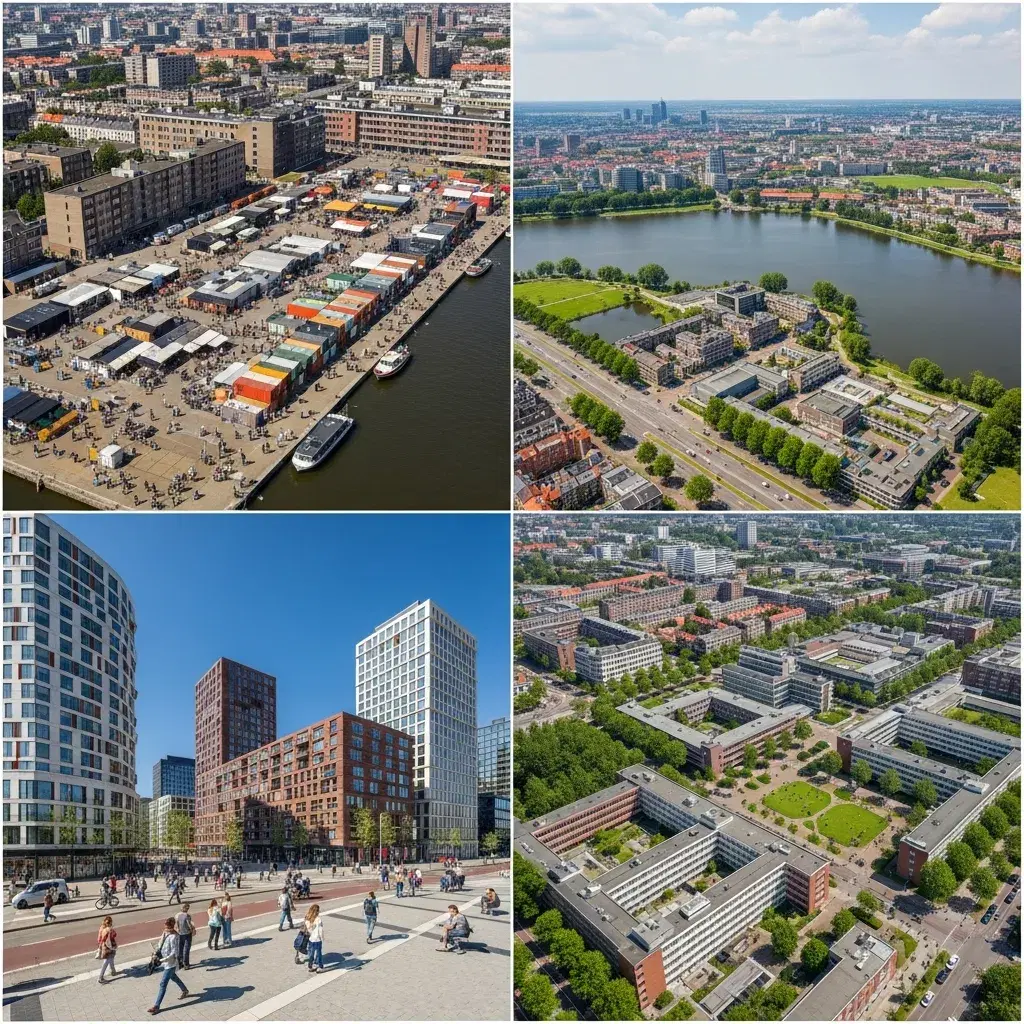 Fotorealistische weergave van Amsterdam Noord, Nieuw-West, Zuidoost en Diemen als studentvriendelijke wijken