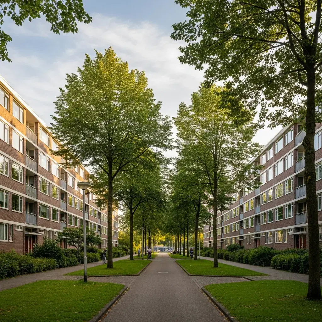 Rustige woonwijk in Venserpolder of Reigersbos met appartementen en groene straten in Amsterdam Zuidoost