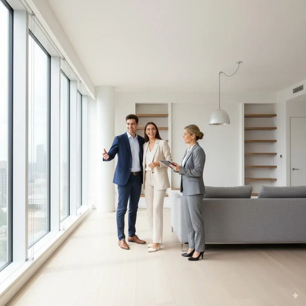 Stel tijdens een bezichtiging van een appartement in Breda samen met een makelaar