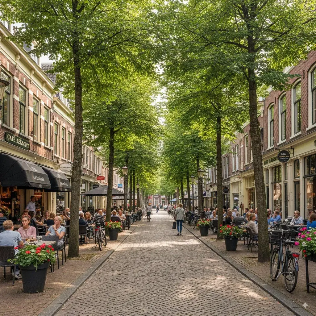 Groene straat in het Ginneken met cafés, boetiekjes en exclusieve appartementen