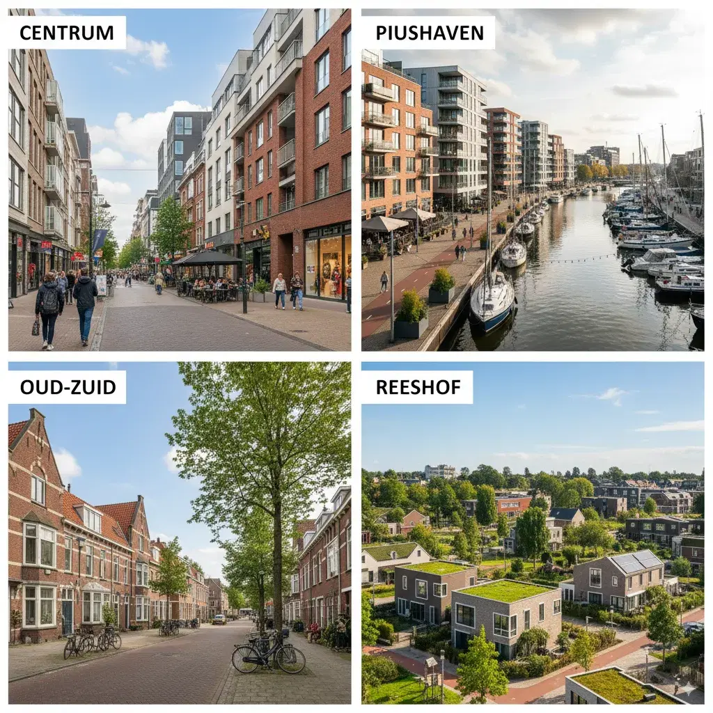 Overzicht van de populairste wijken in Tilburg: Centrum, Oud-Zuid, Piushaven, Oud-Noord en Reeshof