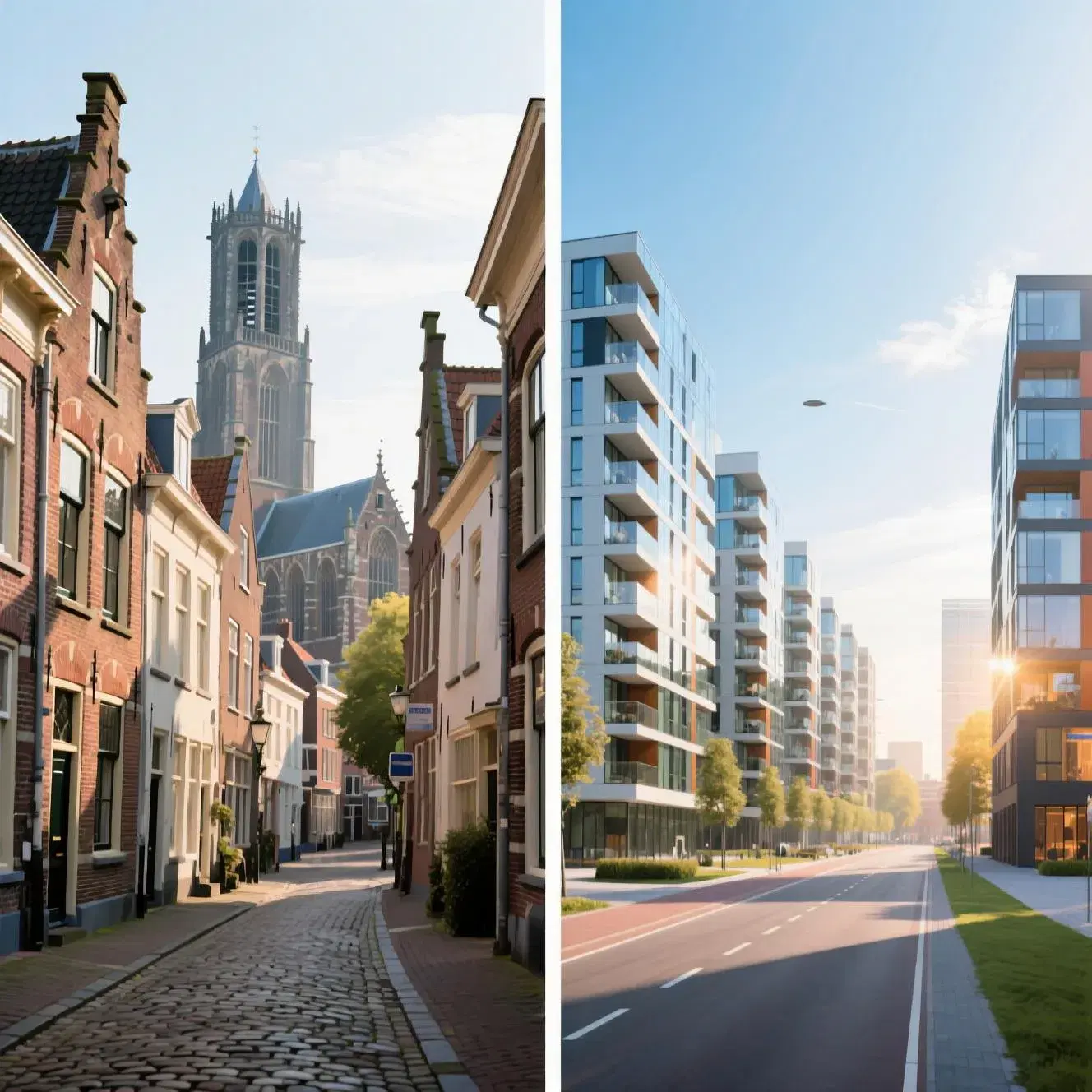 Vergelijking tussen Utrechtse wijken: Binnenstad met historische appartementen tegenover Leidsche Rijn met moderne nieuwbouw