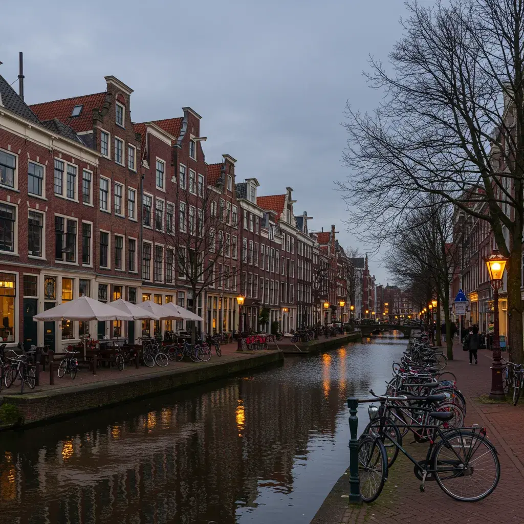 Gezellige binnenstad van Leiden met grachtenpanden, terrassen en fietsen langs het water