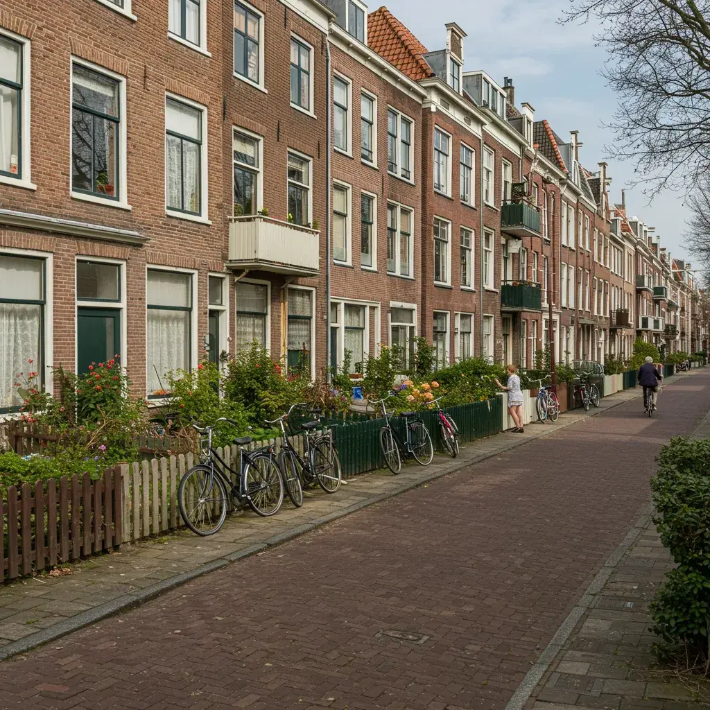 Straatbeeld in Leiden met jaren '30 woningen en kleinschalige appartementen in De Kooi en Noorderkwartier