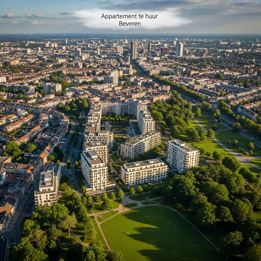 Luchtfoto van Beveren met moderne appartementen, groen en uitzicht richting Antwerpen