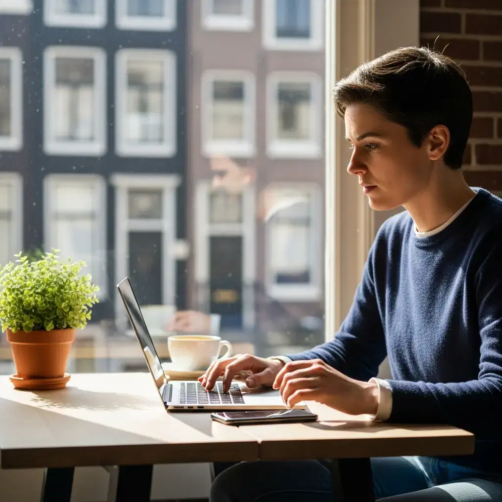 Online zoeken naar een goedkoop appartement huren in Amsterdam met laptop en smartphone