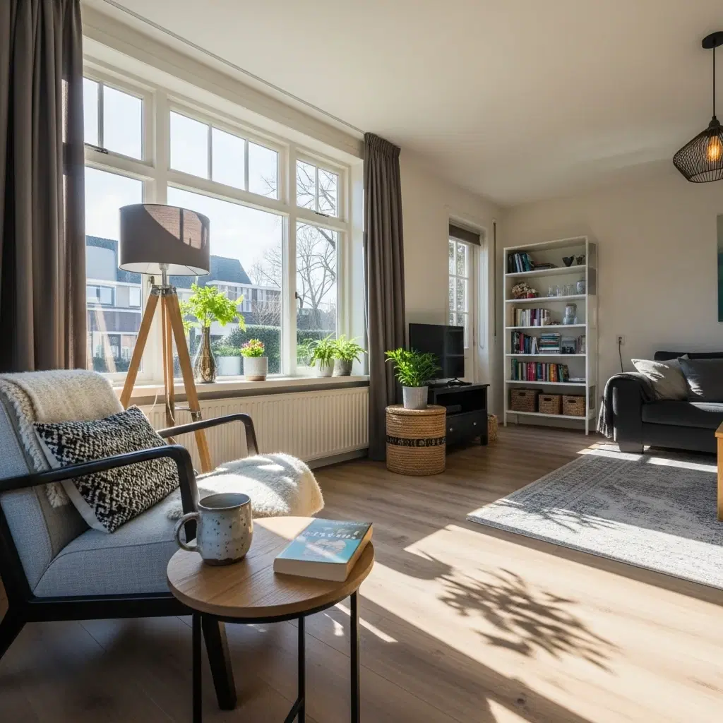 Lichte woonkamer van een huurappartement passend bij woning huren particulier